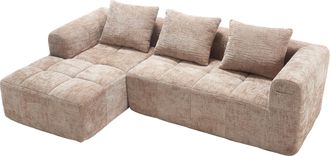 STILVORA Sof&aacute; Modular 3 Plazas En Chenilla Con M&eacute;ridienne, 2 Bolsillos Laterales Y 3 Cojines, Caqui