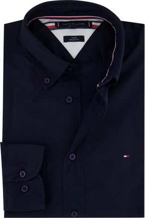 Tommy Hilfiger Overhemden, Heren, Blauw, L, Casual Donkerblauw Overhemd