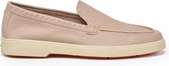 Santoni Cream Leather Hammered Loafers
