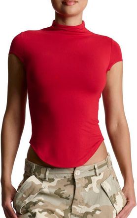 Naked Wardrobe Smooth Mock Neck Crop Top in Red at Nordstrom, Size X-Large