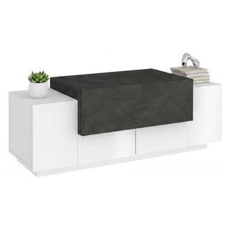 Dmora Dmora Mueble De Entrada Con 3 Puertas, Made In Italy, Aparador De Sal&oacute;n, Mueble Para Tv, 120x45h46 Cm, Color Blanco Brillante Y Gris Ceniza, Con Embal