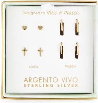 Argento Vivo Pack of Four Assorted Stud & Hoop Earrings in Gold at Nordstrom Rack