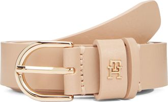 Tommy Hilfiger Lederg&uuml;rtel TOMMY HILFIGER ESSENTIAL EFFORTLESS 2.5 cm breit GOLD, Damen, Gr. 11,5, clayed pebble, Rindsleder, G&uuml;rtel Lederg&uuml;rtel, Logoemblem, weiche 