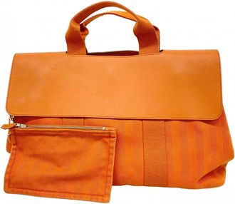 Herm&egrave;s Orange Toile Chevron Pouch Tote Bag (Pre-Owned)