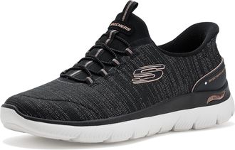 Skechers Womens Arch Fit Summits Hands Free Slip-ins, Black/Rosegold, 11