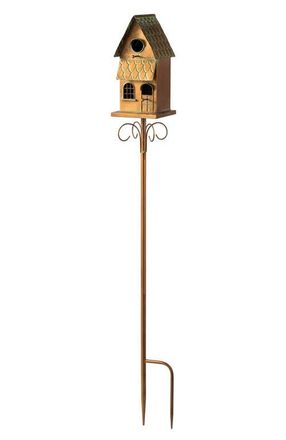 Glitzhome Farmhouse Faux Copper 2-Tiered Metal Decorative Garden Birdhouse with Stake in Bronze at Nordstrom, Size Large