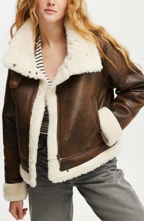 Cotton On Womens Dakota Faux Leather Jacket in Brown at Nordstrom, Size 3X-Large