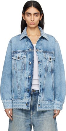 デニム・ジーパン THE ATTICO DENIM JACKETS Distressed denim jacket in blue - The Attico | Mytheresa