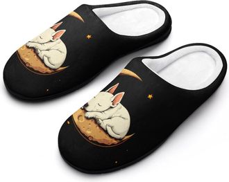 Generic Bull Terrier Dog Sleeping on The Moon Slippers Men Winter Warm Cotton Anti-Slip Indoor Slip-Ons House Shoes