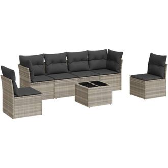 vidaXL Set De Sof&aacute;s De Jard&iacute;n 7 Pzas Con Cojines Rat&aacute;n Pe Gris Claro Vidaxl