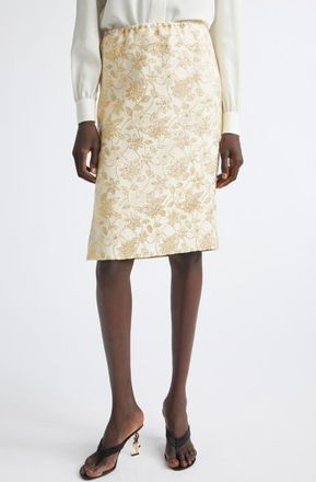Saint Laurent Brocade Pencil Skirt in Ivoire Or at Nordstrom, Size 40