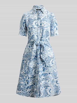 Lauren Ralph Lauren Leinenkleid aus reinem Leinen mit Bindeg&uuml;rtel in Blau Melange, Gr&ouml;&szlig;e 40