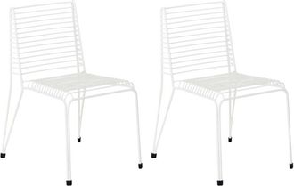 Beliani Set of 2 Garden Chairs White Steel Frame Stackable Outdoor Patio Modern CHIEVE