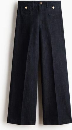 H&M Wide High Waist Ankle Jeans in Navy Denim Blue at Nordstrom, Size 12