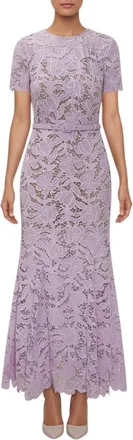 Self Portrait Purple Lace Crew Neck Maxi Dress