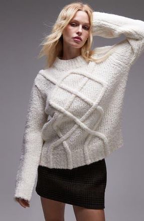 Topshop Pretzel Cable Stitch Oversize Sweater in Ivory at Nordstrom Rack, Size Large
