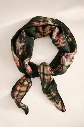 Elizabeth Gillett Green Floral Wool + Silk Scarf