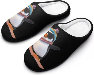 Generic Penguin Ski Skiing Mens House Slippers Memory Foam Washable Cotton Slip on Home Shoes