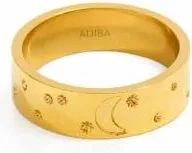 Adiba Moon and Stars Wide 18k Plated Stainless Steel Ring in Gold at Nordstrom, Size 7