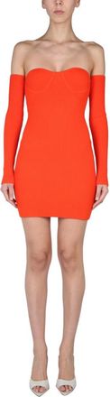 Helmut Lang Orange Ribbed Off Shoulder Mini Dress