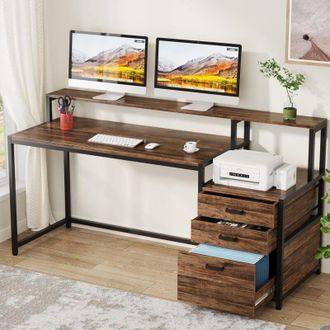 Tribesigns Tribesigns Scrivania per Computer con Cassetti e Supporto Monitor, 160x50x90cm - Scrivania Ergonomica con Spazio per Stampante e PC da Tavolo