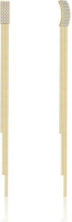 Rachel Glauber 14K Gold Plated with Clear Cubic Zirconia Linear Drop Earrings