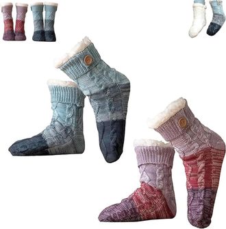 Generic Knitted Ultra-thick Slipper Home Socks, Ultra-Thick Cashmere Loungewear Socks, Non-slip Warm Winter with Fleece Lined, Warm Comfort for Women (A+B)