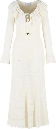 Self Portrait Floral Crochet Midi Dress In Viscose Blend