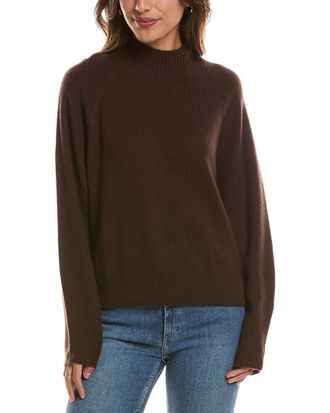 Fort&eacute; Cashmere Mix Stitch Raglan Mock Neck 100% Cashmere Sweater