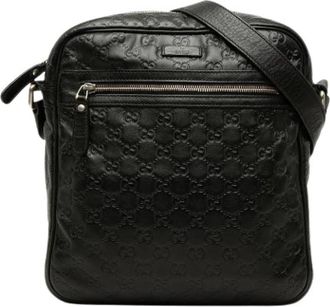 Gucci Pre-owned Embossed Leather Crossbody Bag - Dames - Vintage Schoudertas - Zwart - ONE Size - Leer - Vintage
