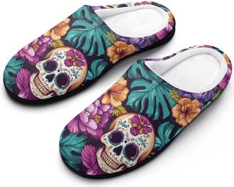 Generic Skull Shower Womens Slippers Warm House Slippers Indoor House Shoes with Anti-Skid Rubber Sole