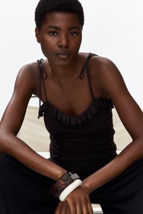 H&M Pointelle-knit Tie-strap Top in Dark Brown at Nordstrom, Size Xx-Large