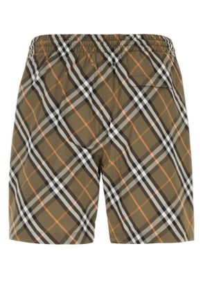 Burberry Embroidered Nylon Check Swimming Shorts - Brown