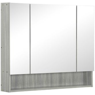Kleankin Bathroom Cabinet Wall Mounted Mirror Storage Adjustable Shelves Grey | TJ Hughes