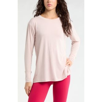 Zella Long Sleeve Split Hem T-Shirt in Pink Hush at Nordstrom, Size X-Large