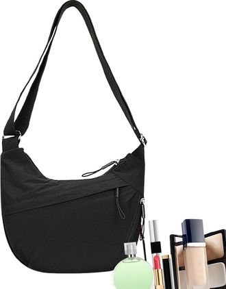 Generic Womens Nylon Shoulder Bag - Nylon Adjustable Sling Bag Lightweight Shoulder Ba - Roomy Crescent Multi Pocket Small Hobo Bag for Women & Girls