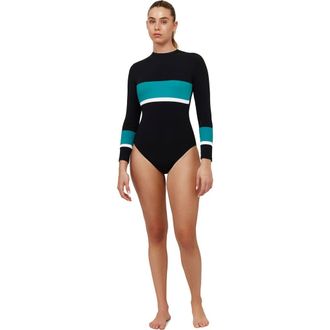 Free Sport By Gottex Aqua Chic Long Sleeve One Piece in Black-Green at Nordstrom, Size 14