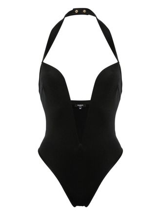 Balmain plunging halterneck swimsuit - women - Polyamide/Polyamide/Spandex/Elastane/Spandex/Elastane - 42 - Black
