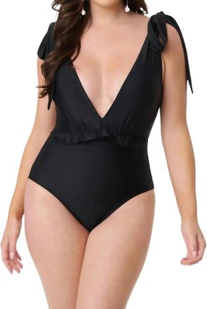 Unique Vintage Plunge One Piece Swimsuit In Black