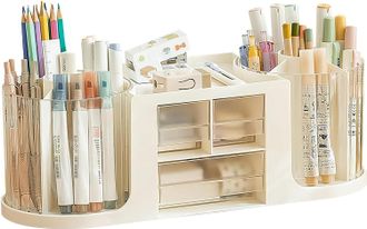 OEM Caja Organizadora Para Bol&iacute;grafos, Organizador De Escritorio Giratorio Doble Con 14 Compartimentos De Gran Capacidad, Caj&oacute;n Transparente, Con Capacida