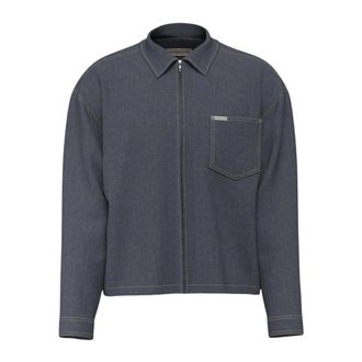Guess Jassen, Heren, Blauw, S, Denim, Full Zipped Denim Jacket