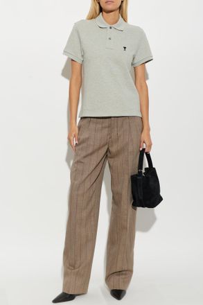 Ami T-shirt With Embroidered Logo, Womens, Grey