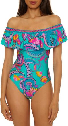 Trina Turk Mykonos Ruffle Off the Shoulder One-Piece Swimsuit in Multi at Nordstrom, Size 6