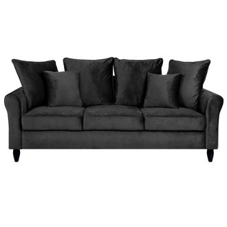 Beliani Beliani - Sof&aacute; De Terciopelo Negro De Madera Maciza De 3 Plazas Cojines Adicionales Bornholm