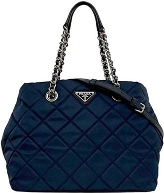 Prada Navy Nylon Saffiano Triangle Shoulder Bag Tote Bag (Pre-Owned)
