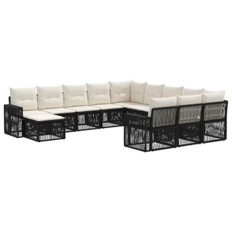 vidaXL Conjunto De Sof&aacute;s De Jard&iacute;n 12 Pcs Negro Y Blanco Crema Vidaxl