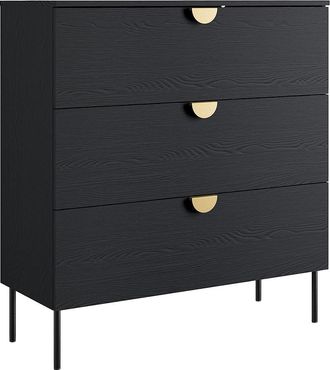 Vente-Unique Cómoda con 3 cajones - Negro y dorado - NATANIEL