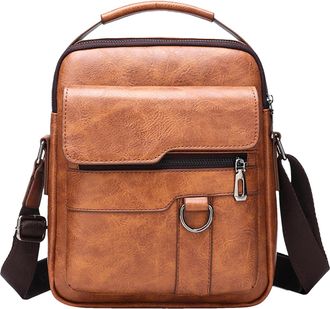 Generic Shoulder Messenger Bag for Men, Mens Sling Bag, PU Leather Messenger Bag, Lightweight Retro Portable Chest Pack for Business, Casual, Work, Gym, khaki