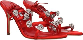 Manolo Blahnik Womens Rhinestone-Embellished Satin Heel Red