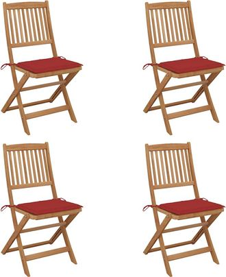 vidaXL Vidaxl - Sillas De Jard&iacute;n Plegables 4 Uds Y Cojines Madera Maciza Acacia